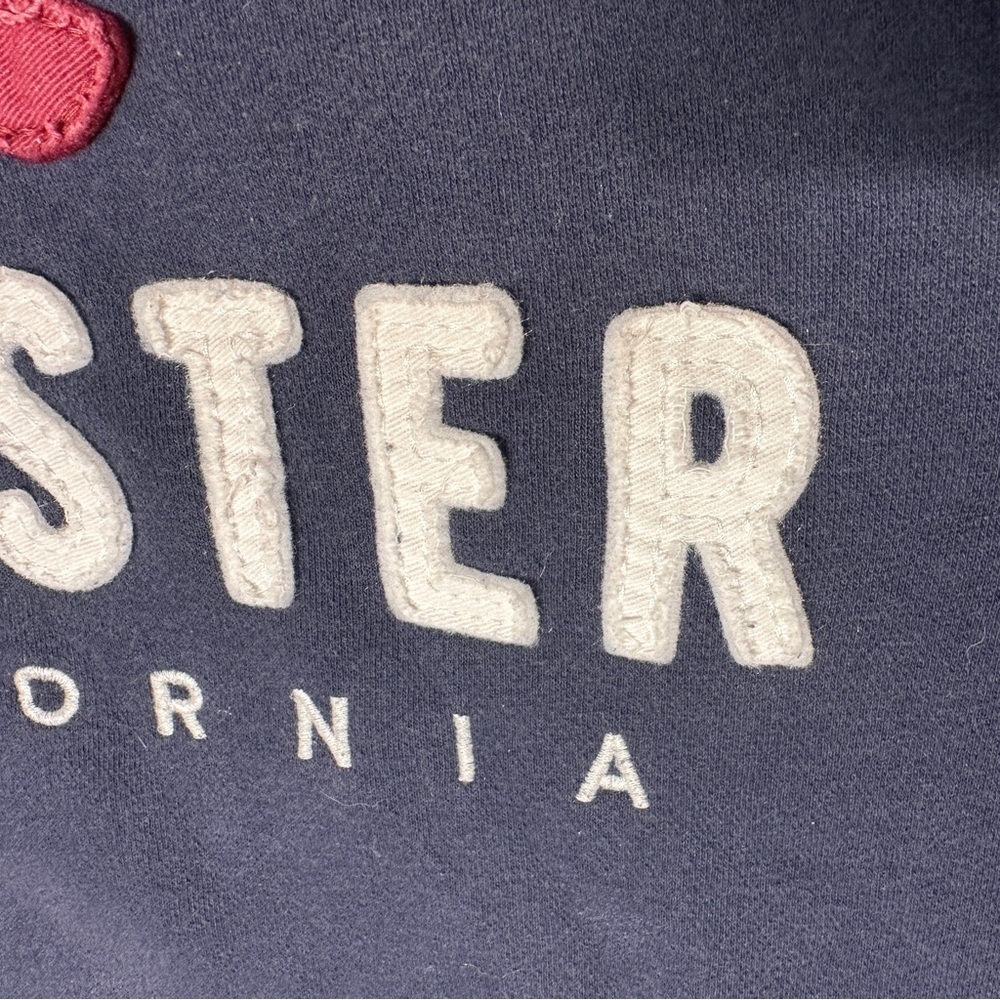 Vintage Hollister Appliqué Logo Blue Hoodie Casual Surfer Cali Beach Men’s Med - Picture 8 of 14